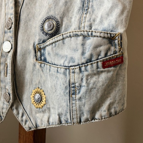 Vtg Women Jordache Denim Jean Vest Small Embroidered Flower Embellished Acid Y2K - Picture 2 of 8